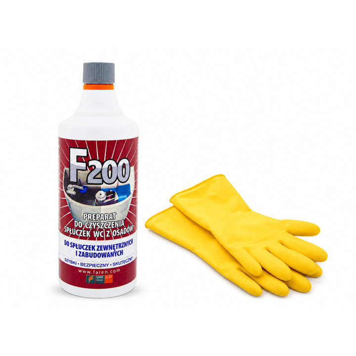 ŚRODEK PREPARAT BARDZO SILNY DO CZYSZCZENIA SPŁUCZEK WC TOALET F200 FAREN + RĘKAWICE