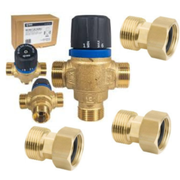 ZAWÓR TRÓJDROŻNY TERMOSTATYCZNY 3/4" 20-35/60 + 3X PÓŁŚRUBUNEK MOSIĘŻNY 3/4