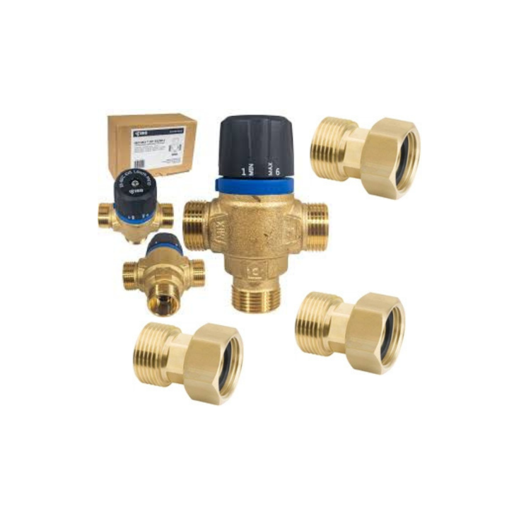 ZAWÓR TRÓJDROŻNY TERMOSTATYCZNY 3/4" 20-35/60 + 3X PÓŁŚRUBUNEK MOSIĘŻNY 3/4