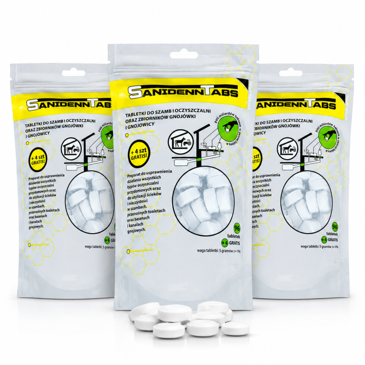 Zestaw 3 x BAKTERIE TABLETKI SANIDENN DO SZAMBA OCZYSZCZALNI EKO EKOLOGICZNEJ 100 TABS
