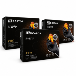 Zestaw 3 x MERCATOR GOGRIP BLACK MOCNE GRUBE RĘKAWICZKI NITRYLOWE XL CZARNE 50 SZTUK