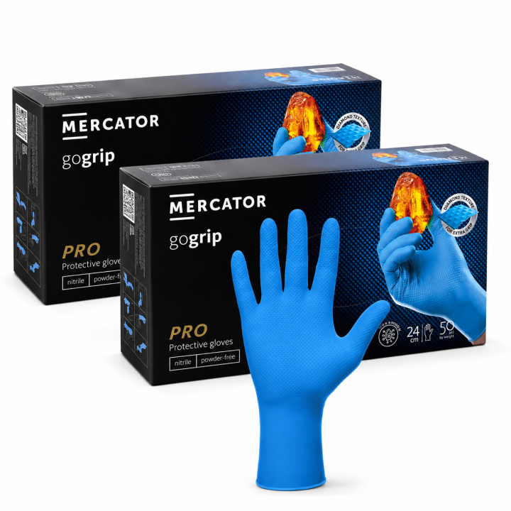Zestaw 2 x MERCATOR GOGRIP BLUE MOCNE RĘKAWICZKI NITRYLOWE L NIEBIESKIE 50 SZTUK