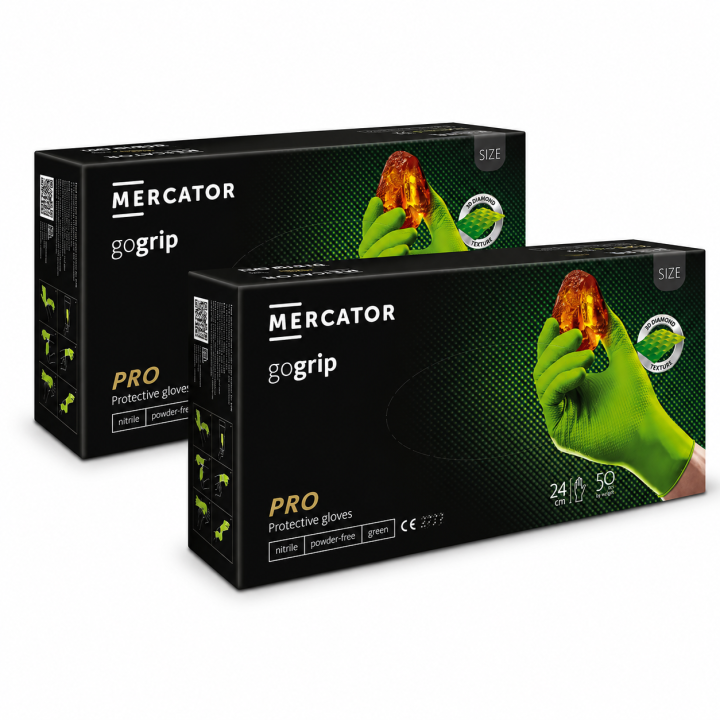 Zestaw 2 x MERCATOR GOGRIP GREEN MOCNE GRUBE RĘKAWICZKI NITRYLOWE L ZIELONE 50 SZTUK