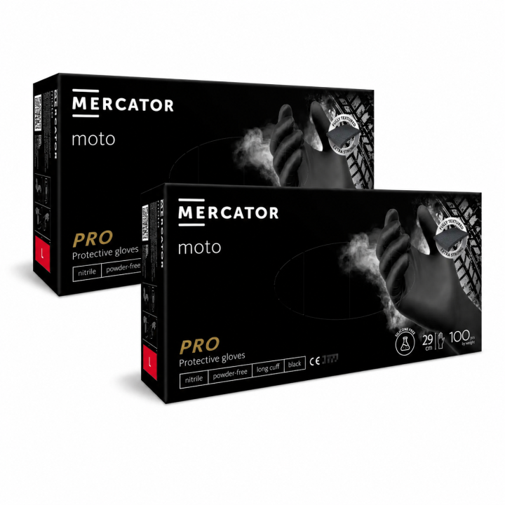 Zestaw 2 x MERCATOR MOTO BLACK 100 SZT. ROZMIAR L RĘKAWICE NITRYLOWE, BEZPUDROWE, CZARNE