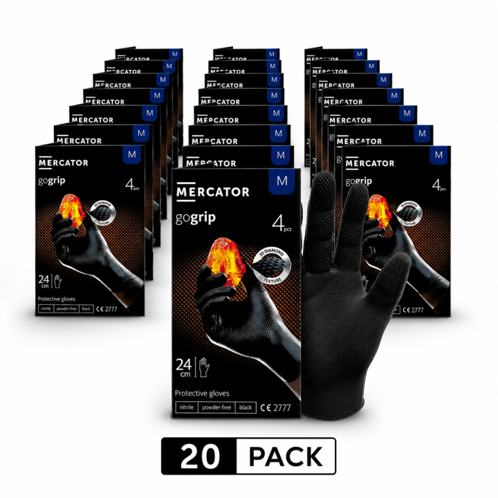 Zestaw 20 x MERCATOR - RP30039003 RĘKAWICE NITRYLOWE GOGRIP BLACK - ROZMIAR M OP. 4SZT