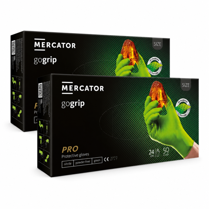 Zestaw 2 x MERCATOR GOGRIP GREEN MOCNE GRUBE RĘKAWICZKI NITRYLOWE M ZIELONE 50 SZTUK