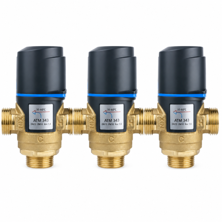 ZESTAW 3 x Termostatyczny zawór mieszający ATM 343, DN15, G3/4", 35÷60°C, Kvs 1,6 m3/h