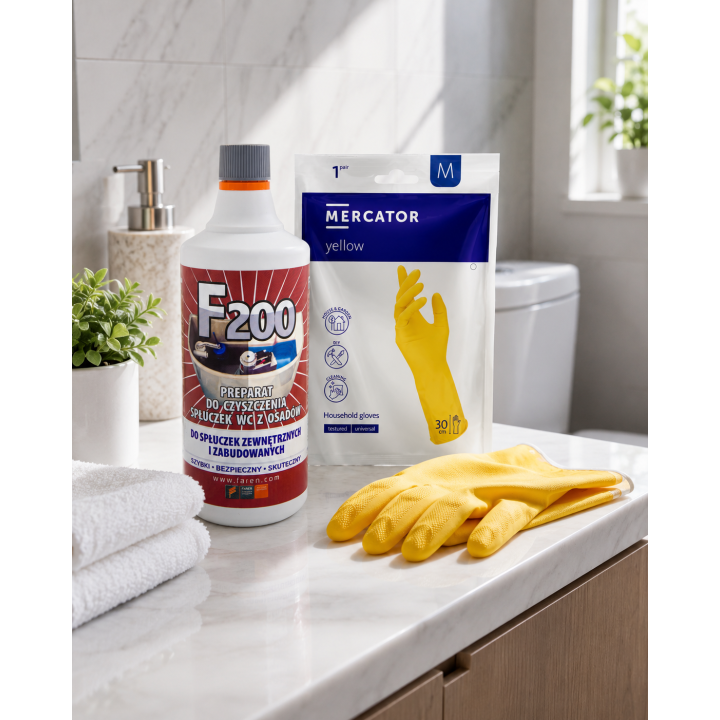ŚRODEK PREPARAT BARDZO SILNY DO CZYSZCZENIA SPŁUCZEK WC TOALET F200 FAREN + RĘKAWICE