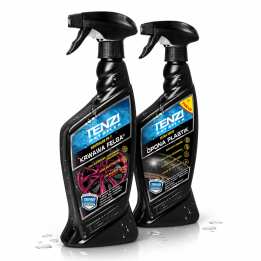 Zestaw: PROFESJONALNY ŻEL DO CZYSZCZENIA FELG - USUWA RDZĘ I PYŁ HAMULCOWY 0,6L + DRESSING DO OPON I PLASTIKU SPRAY 600ML INTENS