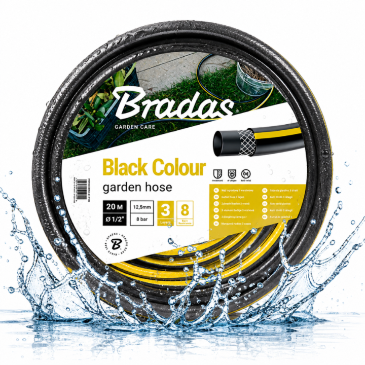 Zestaw: Grabki Miotełka Miotło-Grabki Wachlarzowe Pazurki Ogrodowe DE LUXE Bradas + Wąż ogrodowy BLACK COLOUR 1/2" - 50m