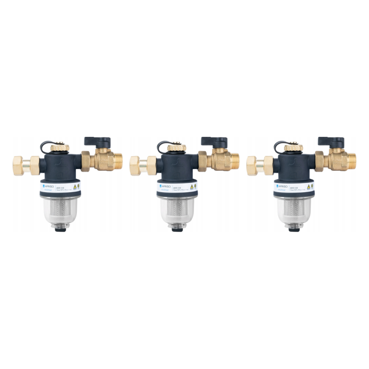ZESTAW 3 x Kompaktowy magnetyczny separator zanieczyszczeń ADS 110, uniwersalne przyłącza G3/4", Kvs 5,2 m3/h, z zaworem odcinaj