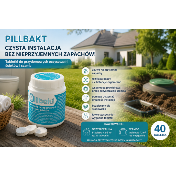 Zestaw 2 x PILLBAKT tabletki bakteryjno-enzymatyczne do oczyszczalni i szamb (40 szt.)