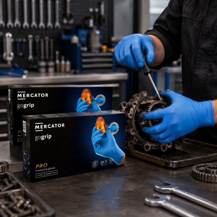 Zestaw 2 x MERCATOR GOGRIP BLUE MOCNE RĘKAWICZKI NITRYLOWE L NIEBIESKIE 50 SZTUK