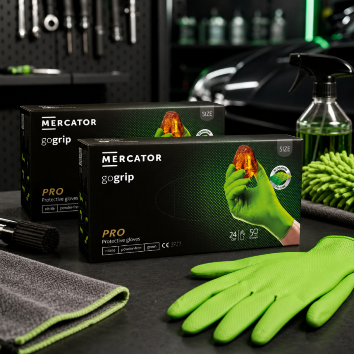 Zestaw 2 x MERCATOR GOGRIP GREEN MOCNE GRUBE RĘKAWICZKI NITRYLOWE L ZIELONE 50 SZTUK