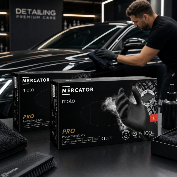 Zestaw 2 x MERCATOR MOTO BLACK 100 SZT. ROZMIAR L RĘKAWICE NITRYLOWE, BEZPUDROWE, CZARNE