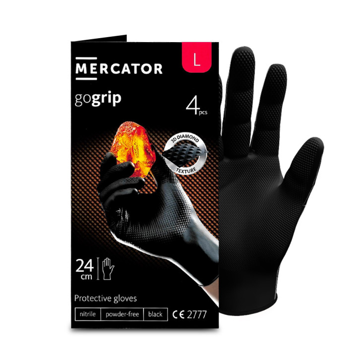 Zestaw 20 x MERCATOR - RP30039004 RĘKAWICE NITRYLOWE GOGRIP BLACK - ROZMIAR L OP. 4SZT