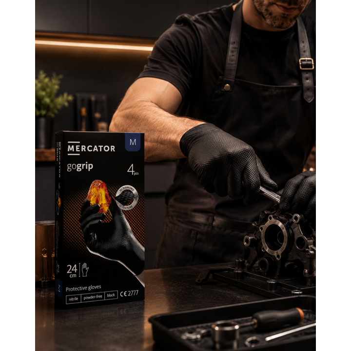 Zestaw 20 x MERCATOR - RP30039003 RĘKAWICE NITRYLOWE GOGRIP BLACK - ROZMIAR M OP. 4SZT