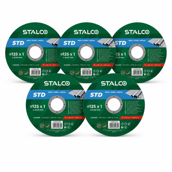 ZESTAW 5 x Tarcza do cięcia metalu INOX STALCO STD 125 x 1,0 mm płaska
