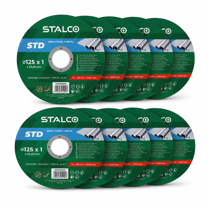 ZESTAW 10 x Tarcza do cięcia metalu INOX STALCO STD 125 x 1,0 mm płaska