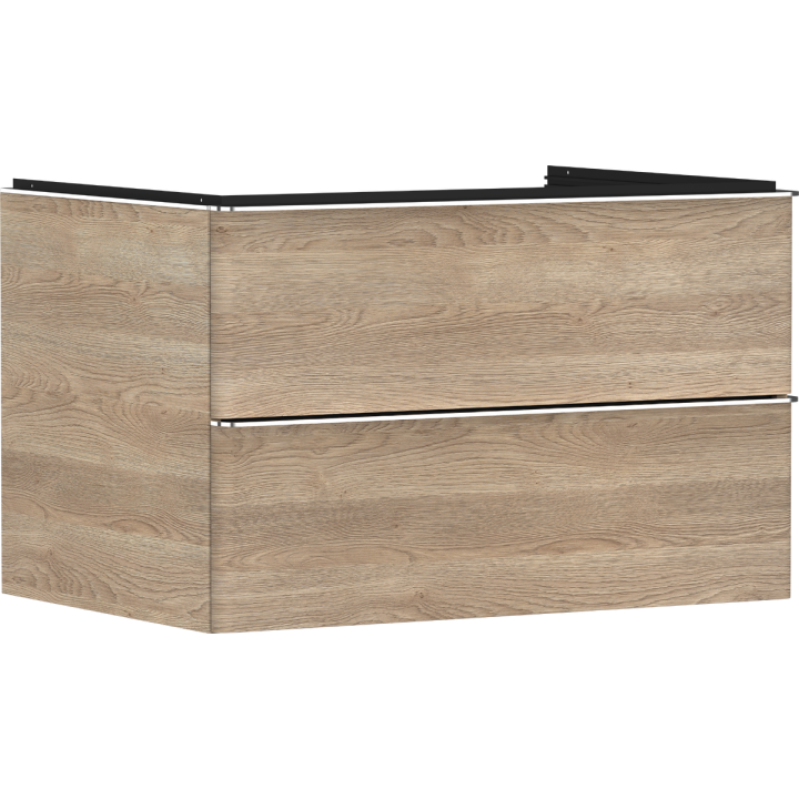 HG Xelu Q Szafka pod umywalkę nablatową z 2 szufladami 780/550, Naturalny Dąb, Kolor uchwytów: Chrom
