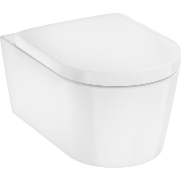 HG EluPura S Miska wisząca WC 540, bezkołnierzowa AquaFall Flush, HygieneEffect, z deską WC, SoftClose, QuickRelease, Biały