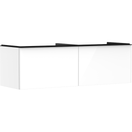 HG Xelu Q Szafka pod szlifowaną umywalkę wpuszczaną w blat z 2 szufladami 1560/550, Biały Wysoki Połysk, Kolor uchwytów: Czarny 