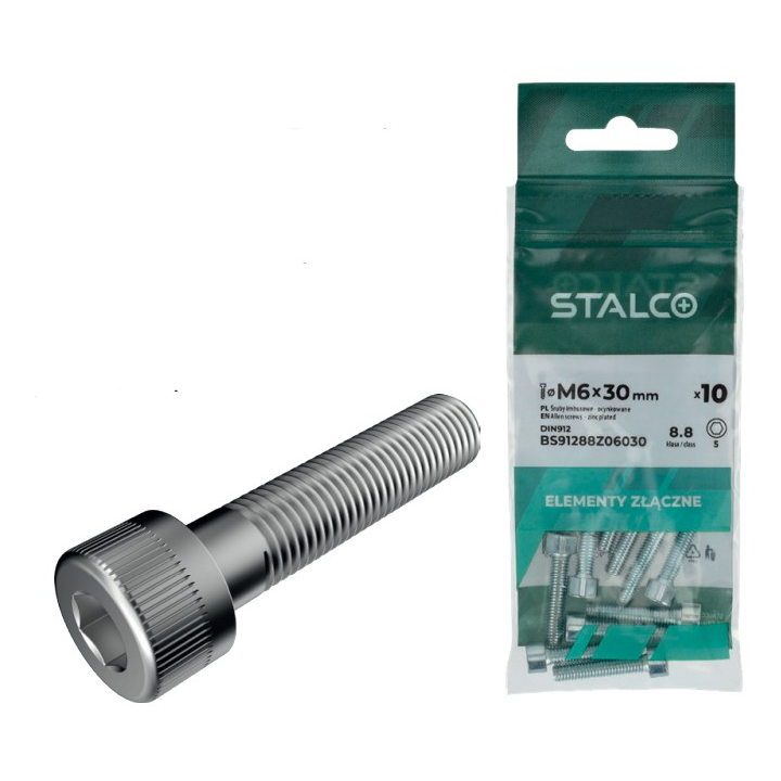 Śruba imbusowa DIN 912 8.8 ocynk M12×30 worek Stalco