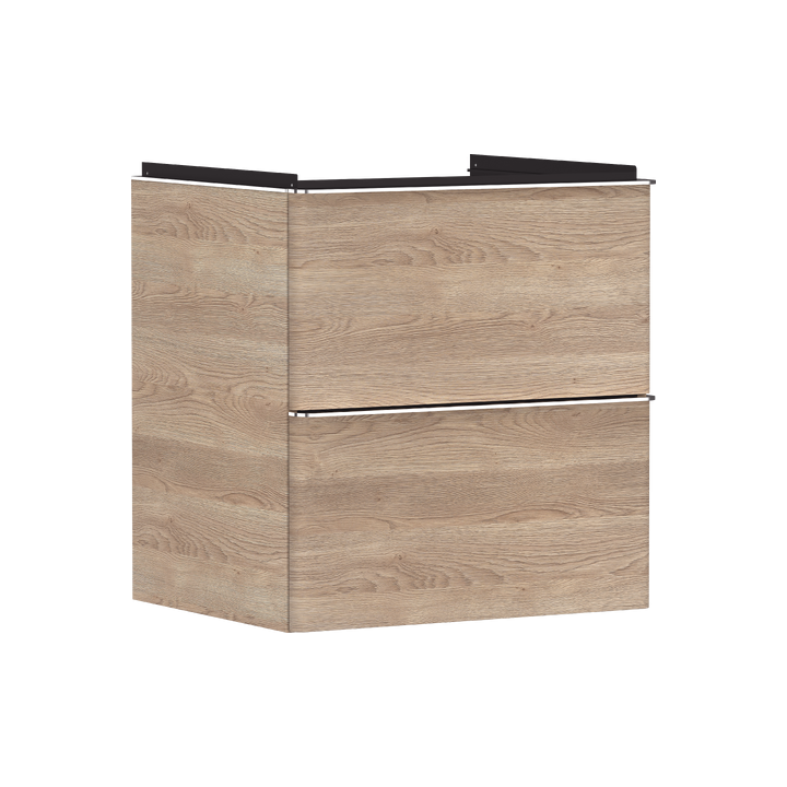 HG Xelu Q Szafka pod umywalkę wiszącą z 2 szufladami 580/475, Naturalny Dąb, Kolor uchwytów: Chrom