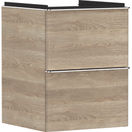 HG Xelu Q Szafka pod małą umywalkę wiszącą z 2 szufladami 480/475, Naturalny Dąb, Kolor uchwytów: Chrom