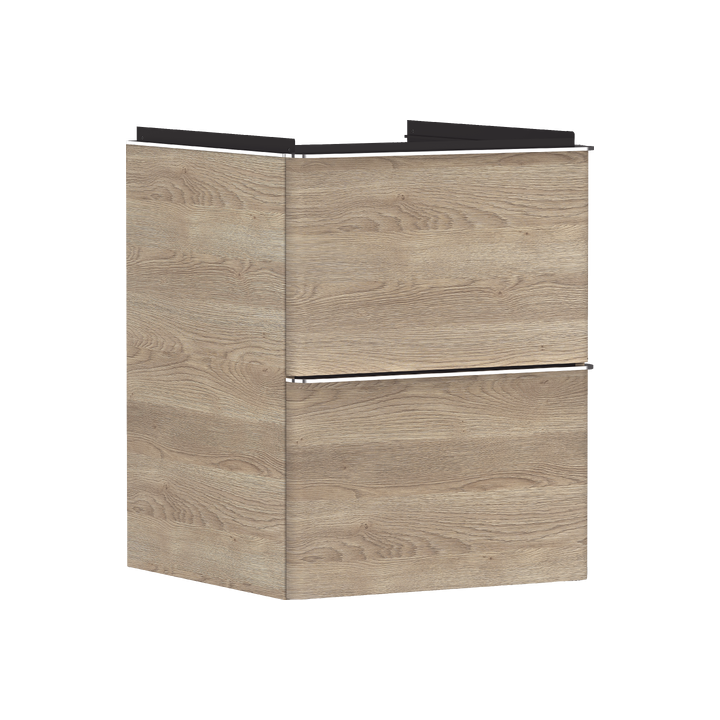 HG Xelu Q Szafka pod małą umywalkę wiszącą z 2 szufladami 480/475, Naturalny Dąb, Kolor uchwytów: Chrom
