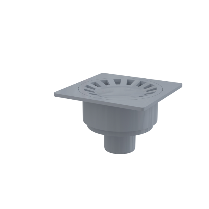 Kratka ściekowa 150×150/50 mm odpływ pionowy, kratka szara, syfon