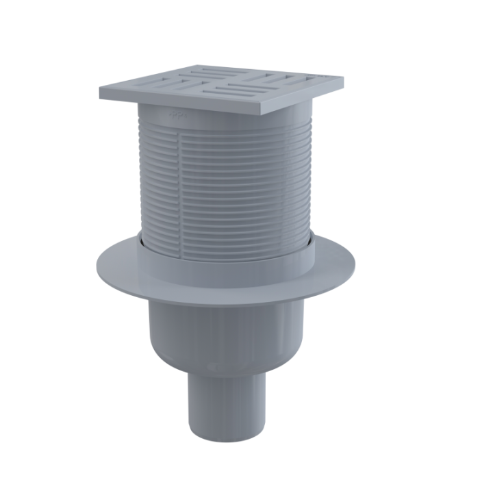Kratka ściekowa 105×105/50 mm odpływ pionowy, kratka szara, syfon mokry