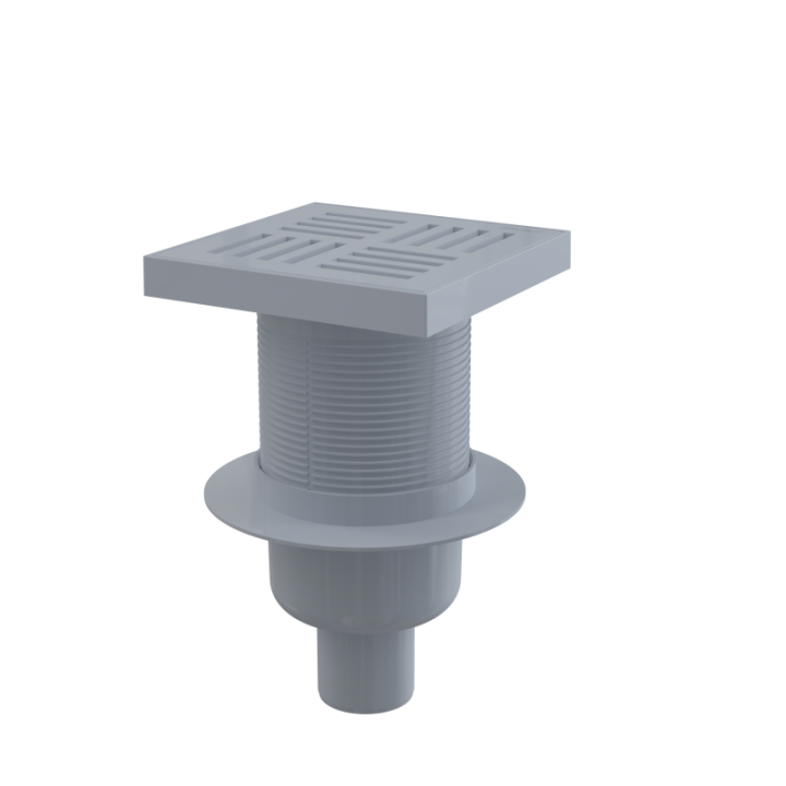 Kratka ściekowa 150×150/50 mm odpływ pionowy, kratka szara, syfon mokry