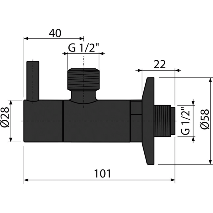 ZAWÓR KĄTOWY Z FILTREM 1/2"×1/2", CZARNY-MAT