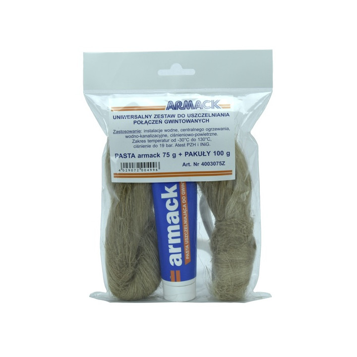PASTA USZCZELNIAJĄCA ARMACK 75G + WŁÓKNO KONOPNE WARKOCZ 100G (ZESTAW) WODA C.O. GAZ