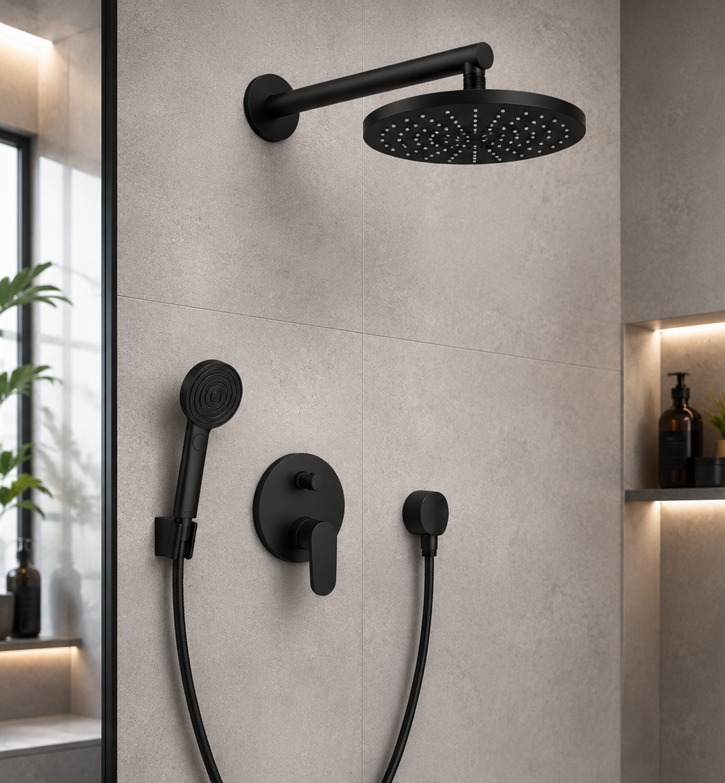 Kompletny zestaw podtynkowy Hansgrohe Vernis Blend czarny mat – nowoczesny prysznic w eleganckim wydaniu