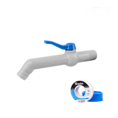 Zestaw - Kran PP 45° 3/4'' na wąż 25mm, dł. 19cm, z taśmą PTFE