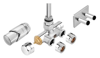 Dekoracyjny zestaw termostatyczny z nastawą wstępną, tuleją zanurzeniową i głowicą termostatyczną, chromowany