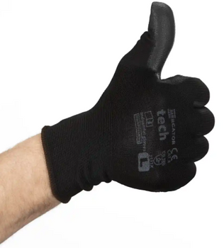 MERCATOR tech rękawice robocze, czarne, poliestrowe, powlekane poliuretanem w kolorze czarnym XL