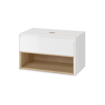 EXCELLENT Tuto szafka wisząca 80 cm podumywalkowa z blatem, biały połysk/dąb biały/dąb MLEX.0102.800.WHBL