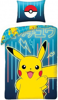 Pościel bawełniana dla dzieci 140x200 cm + 70x90 cm Pokemon Pikachu POK182BL