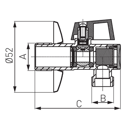 Zawór kulowy kątowy z aluminiowym uchwytem, z rozetą, z filtrem 1-2" x 3-4"