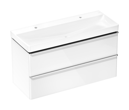 HG Xelu Q Zestaw umywalka wisząca z szafką z 2 szufladami 1180/475, Biały Wysoki Połysk, Kolor uchwytów: Chrom