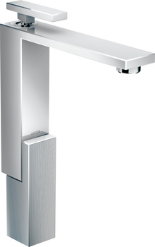 AX Edge Jednouchwytowa bateria umywalkowa 280 do umywalek nablatowych z kompletem odpływowym Push-Open, szlif diamentowy, Chrom