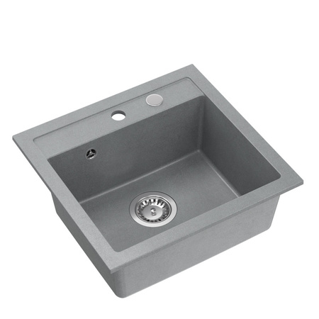 Zlewozmywak granitowy JOHNNY 110 – jednokomorowy, wpuszczany, silver stone/elementy stalowe, Quadron