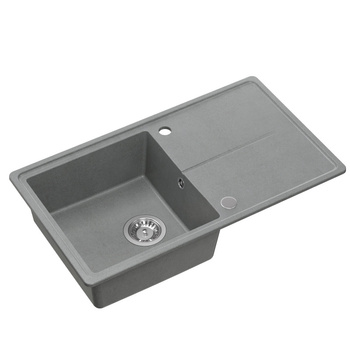 Zlewozmywak granitowy TONY 111 – jednokomorowy, wpuszczany, silver stone/elementy stalowe, Quadron