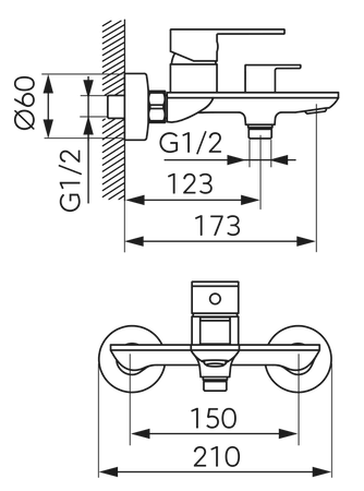 TALASSA bateria wannowa naścienna, chrom
