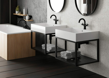 Konsola łazienkowa wisząca z umywalką - 60x50 cm nero biały CDTW6U6S