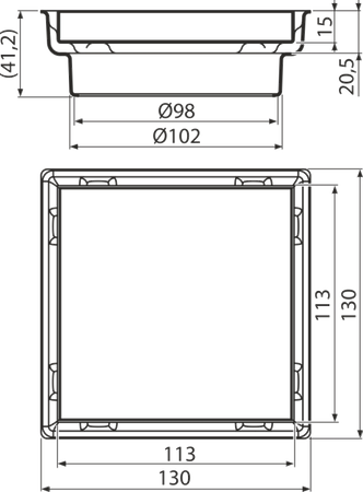Gardziel nastawna kratki + Dwustronny ruszt 130×130 mm, stal nierdzewna