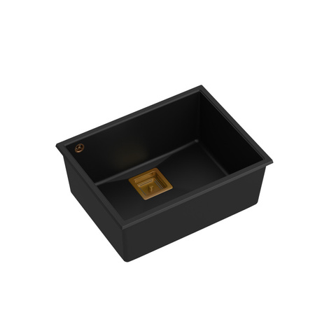 Zlewozmywak granitowy DAVID 50 – jednokomorowy, podwieszany, pure carbon/elementy miedziane, Quadron